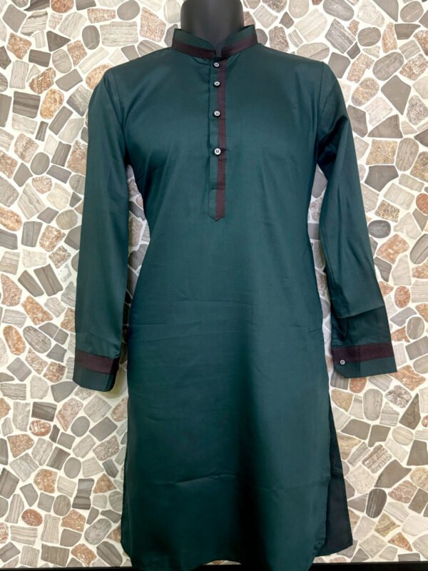 Dark Green Stripe Work Kurta